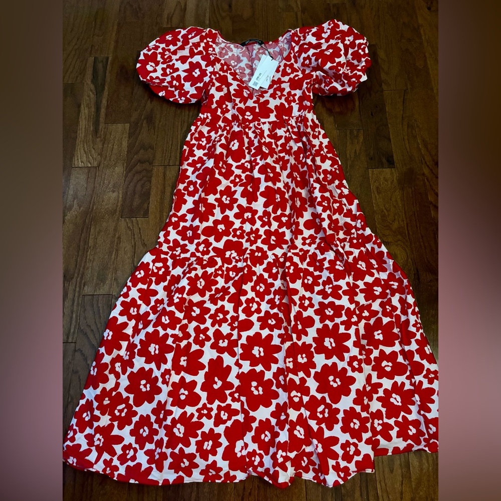 Zara Red and White Floral Dress